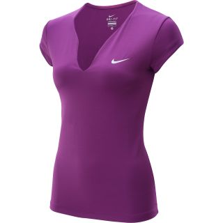 NIKE Womens Pure Short Sleeve Tennis Shirt   Size: Small, Grape/silver