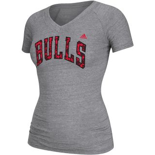 adidas Womens Chicago Bulls Fleur Tri Blend Wordmark Short Sleeve T Shirt  