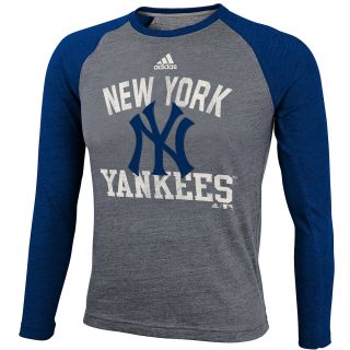 adidas Youth New York Yankees Heathered Raglan Long Sleeve T Shirt   Size: