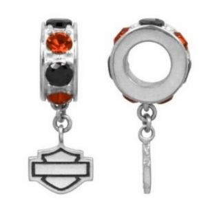 Harley Davidson Black & Orange Crystal Bar & Shield Spacer Ride Bead HDD0021: Bead Charms: Jewelry