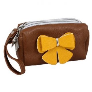 Ladies 3D Bowknot Accent Dark Brown Textured Faux Leather Wrist Bag Purse at  Womens Clothing store