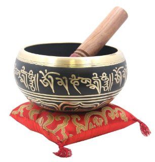 Tibetan Extra Large Heavy Meditation Om Mani Padme Hum Singing Bowl With Mallet and Silk Cushion: Musical Instruments