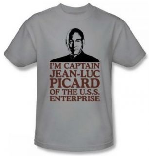 Star Trek I'm Captain Jean Luc Picard of The U.S.S Enterprise Adult Shirt CBS537: Fashion T Shirts: Clothing