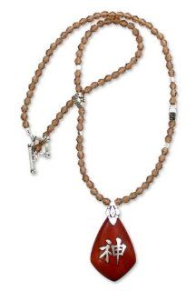 Sterling silver and wood pendant necklace, 'Spirit': Jewelry