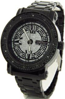 Mens King Master Genuine Diamond Watch Black Case Metal Band w/ 2 Interchangeable Watch Bands #KM 553 King Master Watches