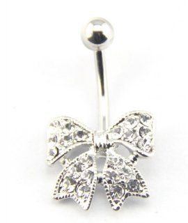 Baqi 316L Clear Crystals Bow Bowknot Belly Button Navel Ring Bar Body Jewelry Clear: Jewelry