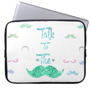 Fun Glitter Talk To The Mustache Girly Teal Heart Computer Sleeves