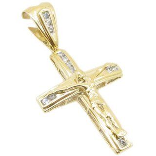 Mens 14k Yellow Gold 0.28ctw diamond Single row jesus cross 3784Y 24 mm wide and 49 mm tall: AM: Jewelry