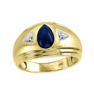 Mens Blue Star Sapphire & Diamond Ring 14K Yellow Gold: Jewelry