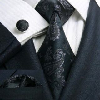 Landisun 541 Black Paisleys Mens Silk Tie Set Tie+Hanky+Cufflinks Exclusive at  Mens Clothing store Silk Ties For Men