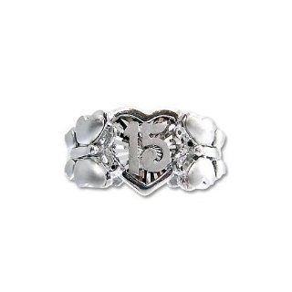 14k White Gold, Heart & Butterfly Design 15 Anos Quinceanera Ring: Jewelry