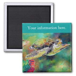 Green Sea Turtle Silk Painting Fridge Magnets