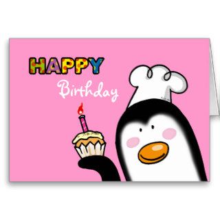 Happy Birthday penguin cupcake Cards