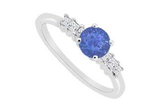 14K White Gold Diamond Princess Cut and Natural Sapphire in 14K White Gold with 0.60 Carat TGW LOVEBRIGHT Jewelry