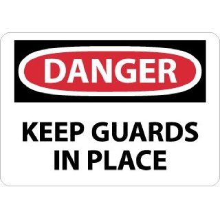 NMC D566PB OSHA Sign, Legend "DANGER   KEEP GUARDS IN PLACE", 14" Length x 10" Height, Pressure Sensitive Adhesive Vinyl, Black/Red on White: Industrial Warning Signs: Industrial & Scientific