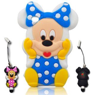 I Need(TM) Adorable 3D Cartoon Blue/White Bowknot & Clothes White Minnie Mouse Pattern Soft Silicone Case Cover Compatible For Apple Ipod Touch 4/4g/4th Generation : MP3 Players & Accessories