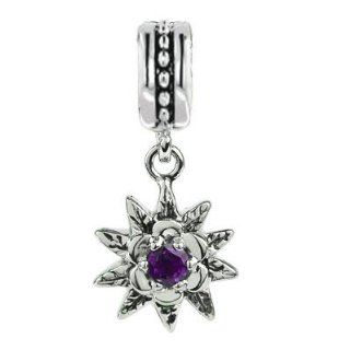 Sterling Silver Dangle Sunflower Charm with Amethyst Gemstone, Fits Pandora, Jovana Bracelet, Is a Nice Pendant: Bead Charms: Jewelry