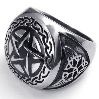 KONOV Jewelry Heavy Vintage Stainless Steel Pentagram Biker Men's Ring, Black Silver: KONOV Jewelry: Jewelry