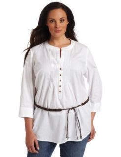 Jones New York Women's Plus Size 3/4 Sleeve Pleated Front Tunic Top, White, 1X at  Womens Clothing store
