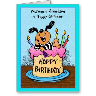 A Happy Birthday Grandson Card Dog On A Cake