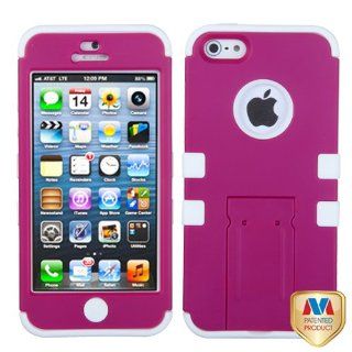Apple iPhone 5 Hard Plastic Snap on Cover Rubberized Solid Hot Pink/Solid White TUFF Hybrid (with Stand) AT&T, Cricket, Sprint, Verizon Plus A Free LCD Screen Protector (does NOT fit Apple iPhone or iPhone 3G/3GS or iPhone 4/4S): Cell Phones & Acce