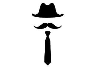 5" inches black silhouette of cowboy hat long thick mustache long tie design vinyl decal sticker twin pack 2 in 1: Everything Else