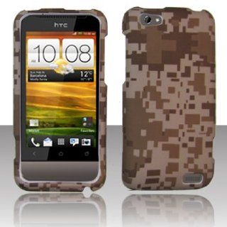 HTC One V Brown Tan Digital Desert Camouflage Military Army Design Snap On Hard Protective Cover Case Cell Phone: Cell Phones & Accessories