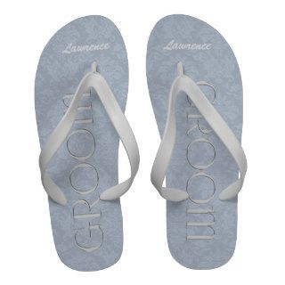 Blue and White Groom's Wedding Slippers Flip Flops