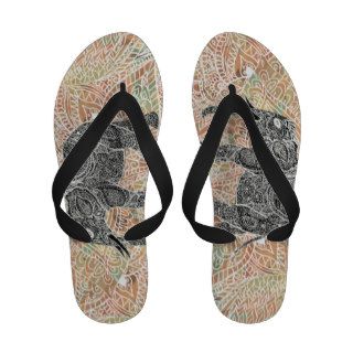 Tribal Paisley Elephant Colorful Henna Pattern Flip Flops