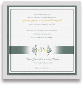 215 Square Wedding Invitations   Monogram Pewter Gold Side Motif : Party Invitations : Office Products