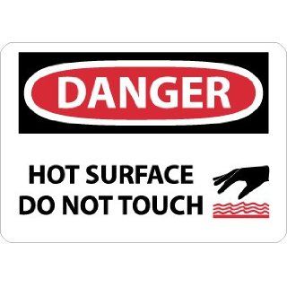 NMC D560PB OSHA Sign, Legend "DANGER   HOT SURFACE DO NOT TOUCH" with Graphic, 14" Length x 10" Height, Pressure Sensitive Adhesive Vinyl, Black/Red on White: Industrial Warning Signs: Industrial & Scientific