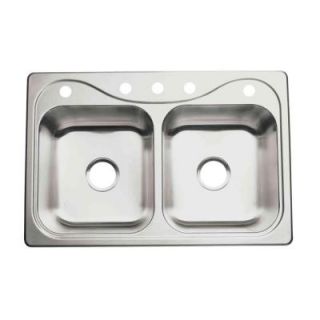 Southhaven Drop In Stainless Steel 33x22x8 5 Hole Double Bowl Kitchen Sink 11402 5 NA