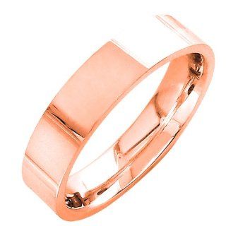 14K Rose Gold Men's Traditional Top Flat Wedding Band (5mm): Jewelry