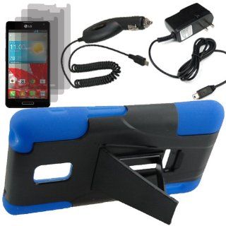 BW Armor Video Stand Protector Hard Shield Snap On Case for Boost Mobile, U.S. Cellular LG Optimus F3 US780 x3 Fitted Screen Protector + Car Charger + Home Charger  Blue: Cell Phones & Accessories