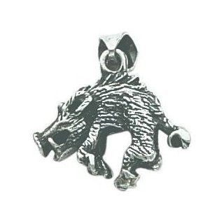 Sterling Silver Antiqued Wild Boar Charm Pendant Clasp Style Charms Jewelry