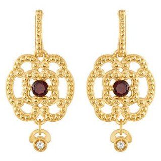 14K Yellow Gold Pair;.03cttw;p;genuine Mozambique Garnet And Diamond Granulation Earrings: Dangle Earrings: Jewelry