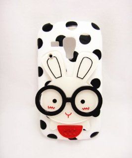 Makeup Mirror   White 3D Cute Lovely Glasses Shy Bunny Rabbit Black Dot Pattern Case Cover For Samsung Galaxy S Trend Duos S7562: Cell Phones & Accessories