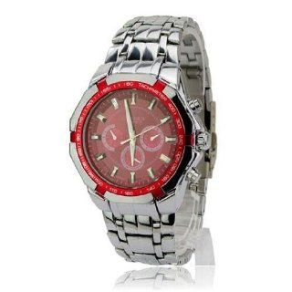 Watch Elegant CURREN Round Dial Metal Band Tachymeter Quartz Movement Watch with Water Resistance and Stainless Steel Back Red: Watches
