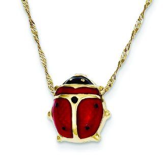 14K Yellow Gold Enameled Ladybug Necklace Jewelry 13mm: Charms: Jewelry