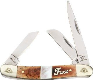 Frost Cutlery & Knives 40114CMC 40th Anniversary Series   Range Rider Pocket Knife with Mother of Pearl Inlay Brown Smooth Bone Handles  Folding Camping Knives  Sports & Outdoors