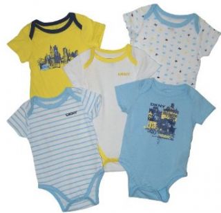 DKNY Baby Boys' 5pc Short Sleeve Bodysuits  (3 6 Mos) Light Blue and Yellow: Infant And Toddler Bodysuits: Clothing