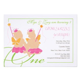 Twin Girls First Birthday Party Invitation