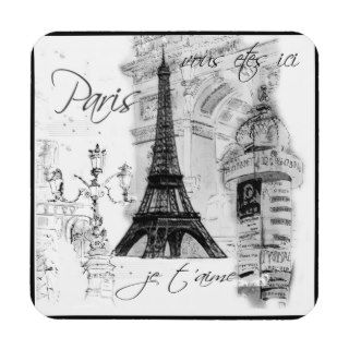 Paris Eiffel Tower Black & White Collage Coasters