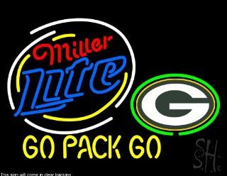 Miller Lite Green Bay Packers Beer Clear Backing Neon Sign 24" Tall x 31" Wide : Business And Store Signs : Office Products