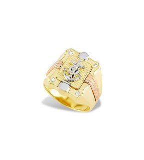14k Tri Color Gold Jesus Anchor Mariner CZ Men's Ring: Jewelry