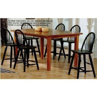 7pc Oak Wood Counter Height Dining Table & Black Spindle Bar Stool Set: Furniture & Decor