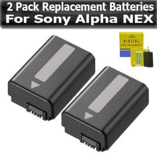 2 Pack Replacement Batteries For Sony Alpha a55, a33, SLT A33, SLT A55, NEX 3, NEX 5, NEX 5N, NEX 5R, NEX C3, NEX 7 SLR NP FW50 Batteries 1500 mAH Each + Lens Cleaning Kit : Digital Camera Batteries : Camera & Photo
