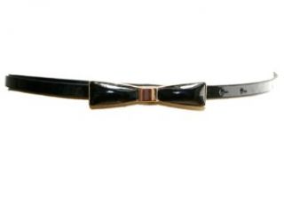 Vintage Style Black Patent and Gold Bow Skinny Belt at  Womens Clothing store: Apparel Belts