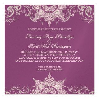 Toile Damask Swirl Wedding Invite Plum