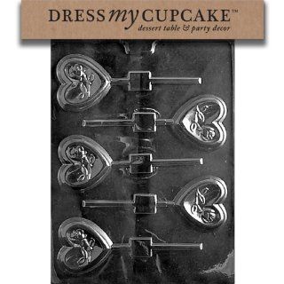 Dress My Cupcake DMCV106SET Chocolate Candy Mold, Heart with Roses Lollipop, Set of 6: Kitchen & Dining